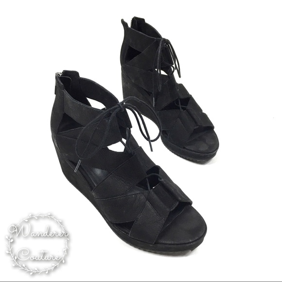 Eileen Fisher Shoes - EILEEN FISHER Dubs Nubuck Wedge Lace Up Sandals